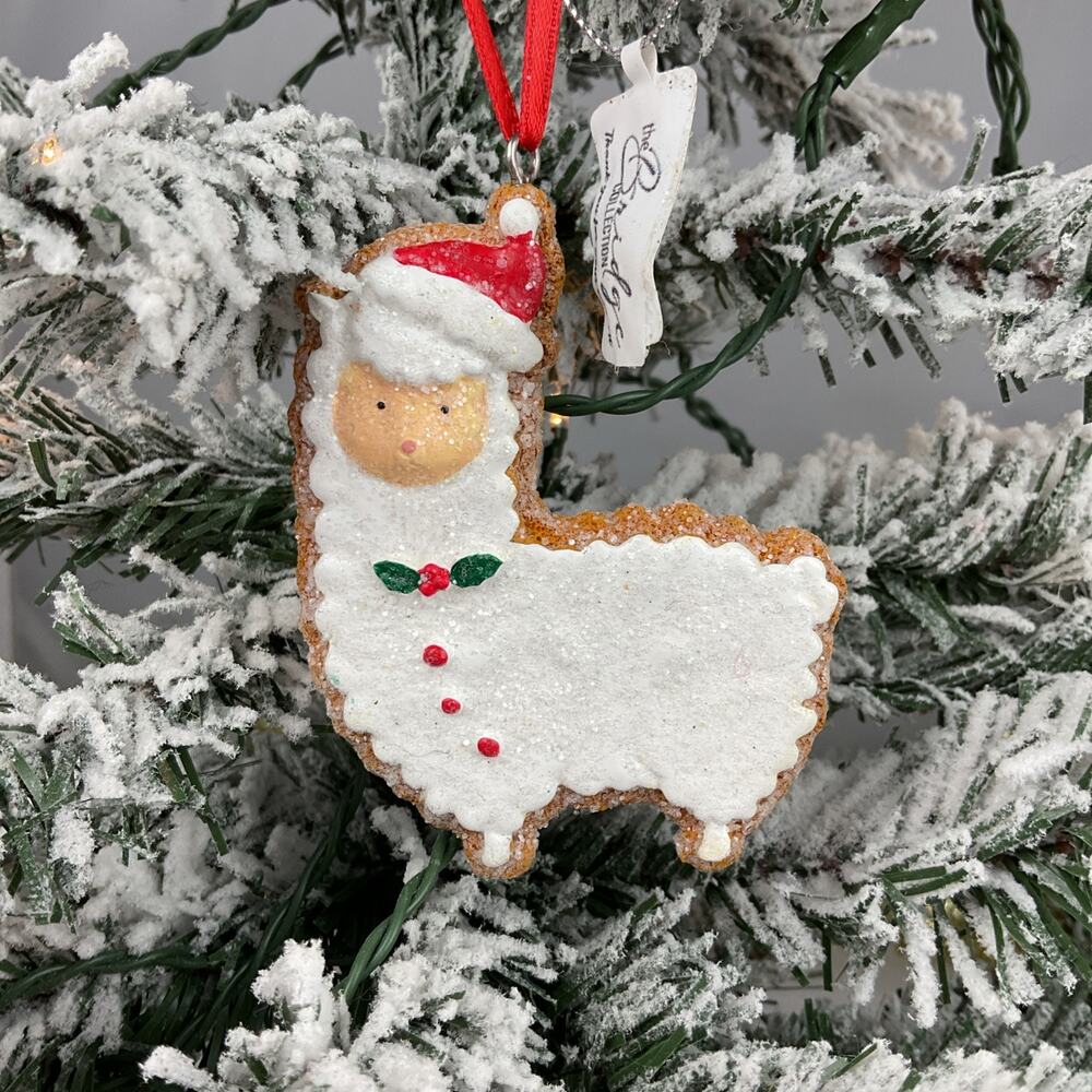 Christmas Ornament-Gingerbread Glitter White Llama-The Bridge Collection-